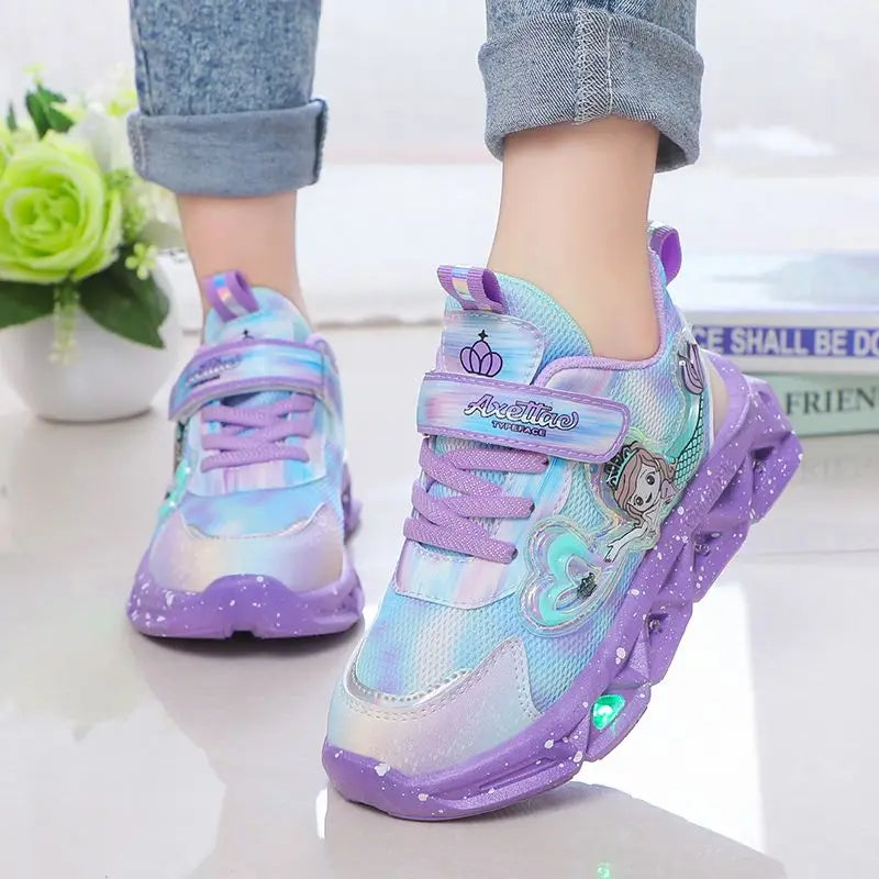 Kids Cartoon Mermaid Design Sports Shoes with Lights childrensterritory