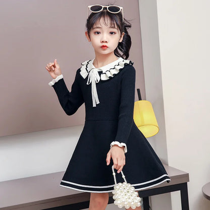 Kids Girls Pleated Knitted Warm Sweater Dresses childrensterritory