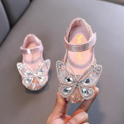 Kids Girls Pearl Butterfly Design Princess Party Shoes childrensterritory