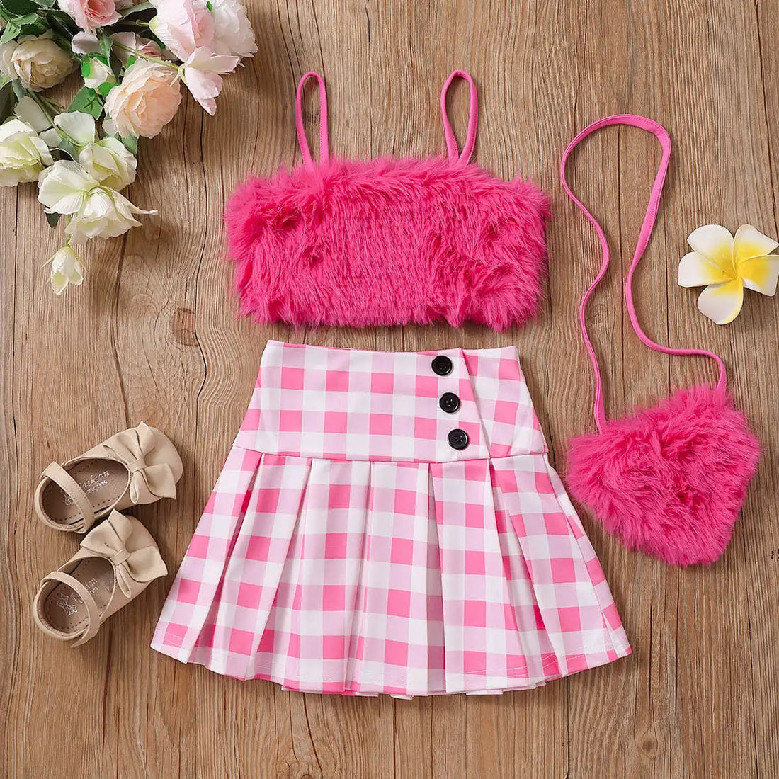 Kids Girls Summer Three-Piece Suit with Sling Bag childrensterritory