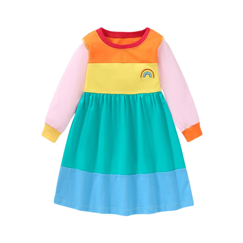 Kids Girls Soft Cotton Long Sleeve Printed Floral Birthday Dresses childrensterritory