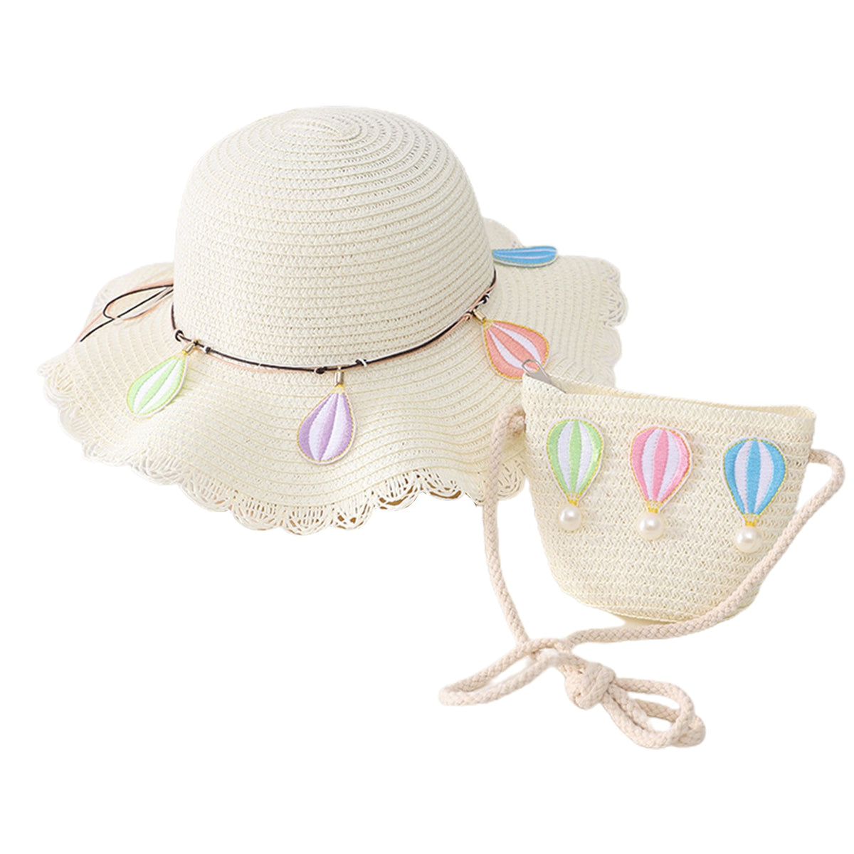 Kid Girl Colorful Anti-Dust Straw Hat with Bag Set  childrensterritory