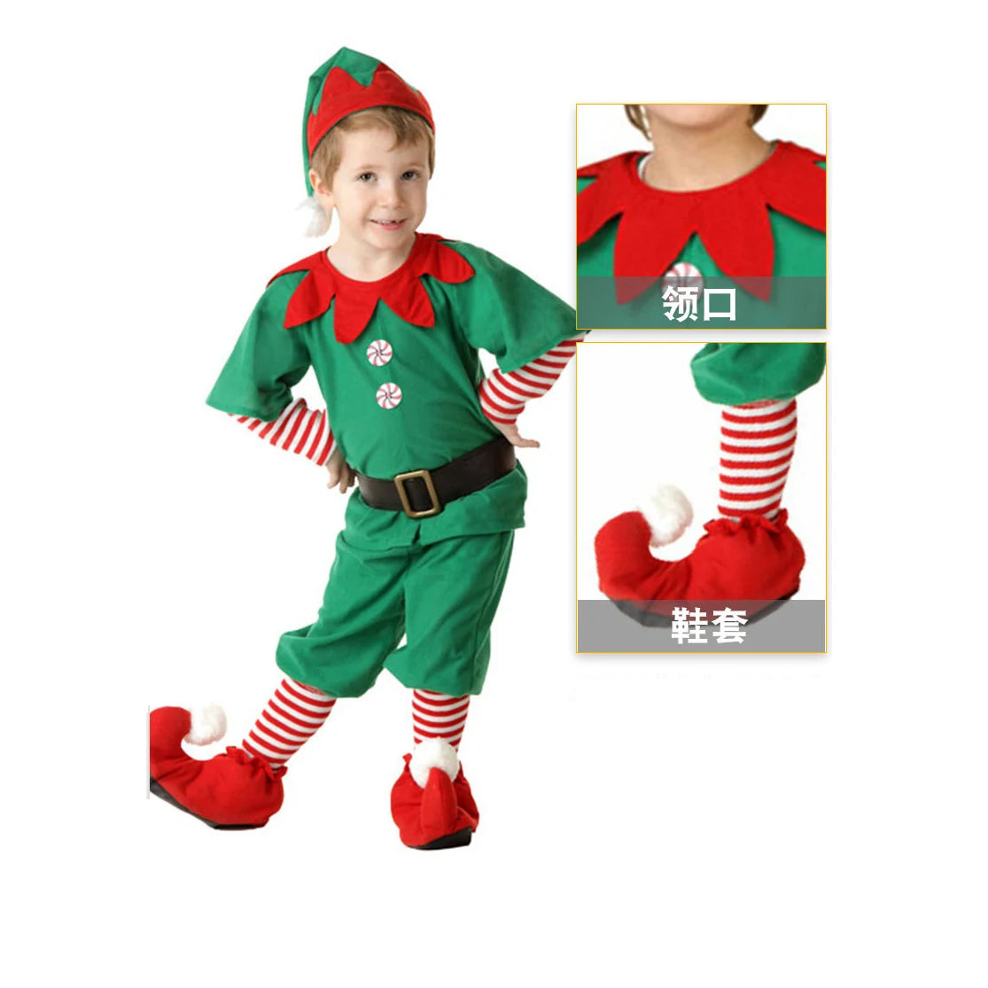 Kids Green Elf Santa Costume for Carnival Party