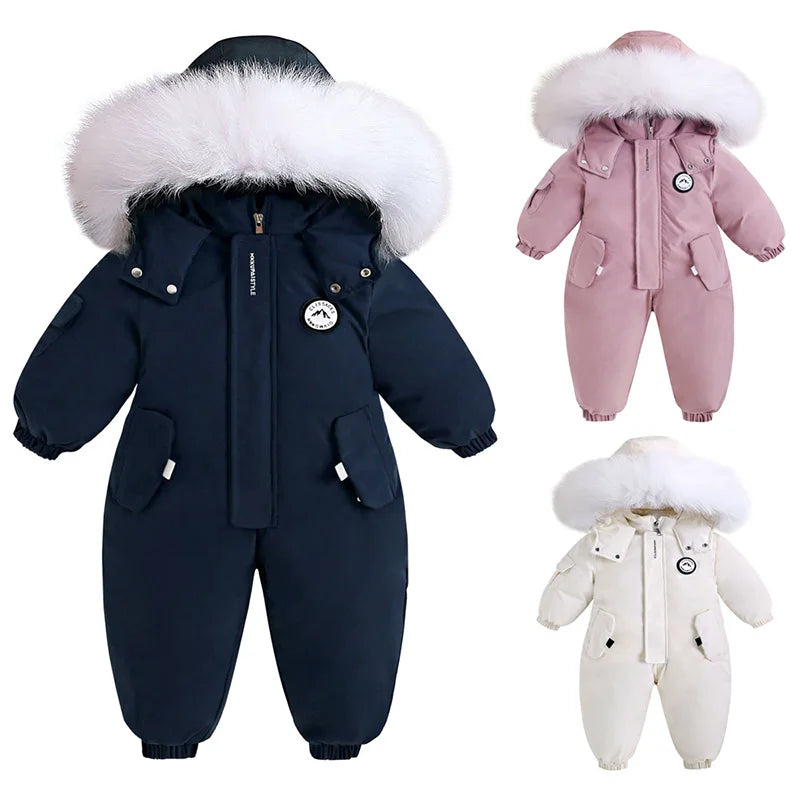 Infant Fur Hooded Winter Rompers for Girls and Boys