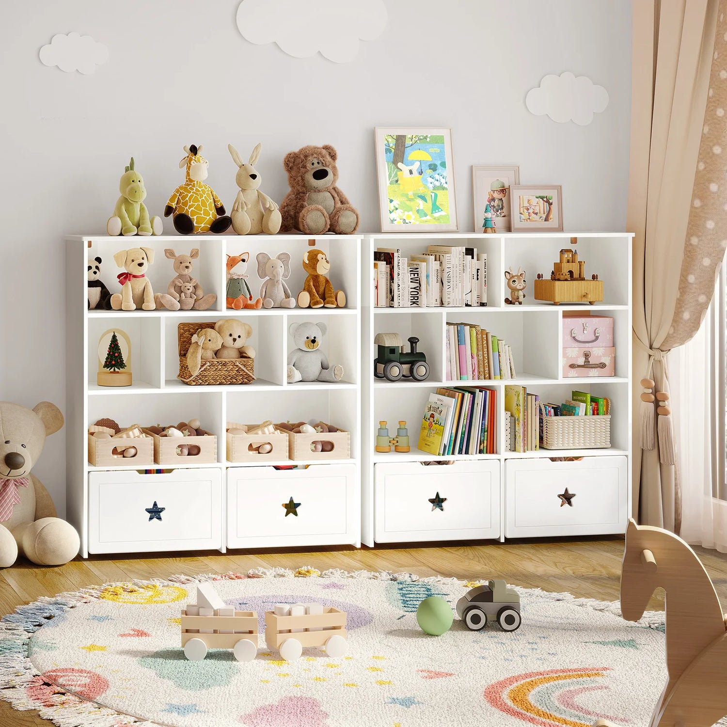 Kids Toy/Book Shelf with 7 Cubbies &amp; 2 Rolling Drawers