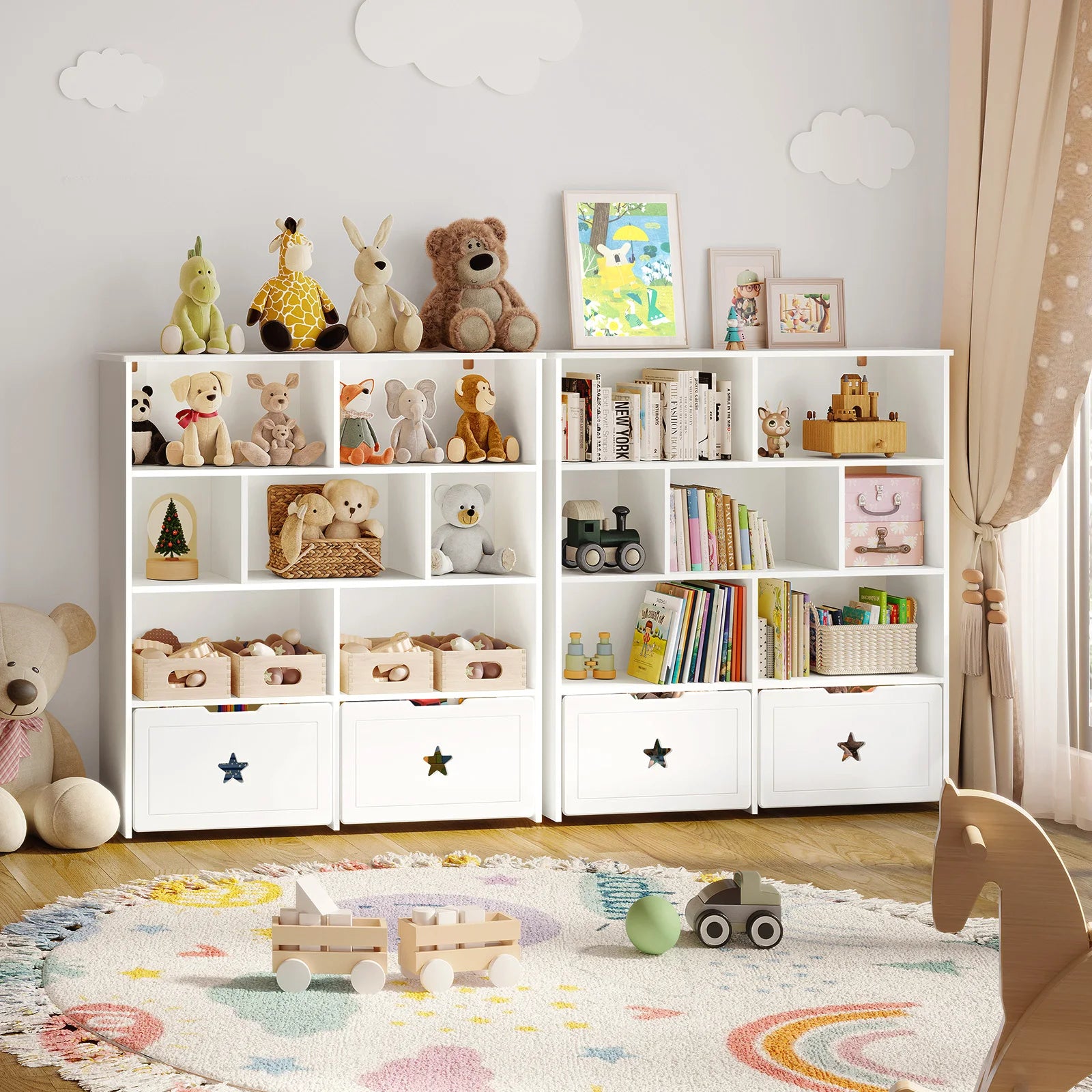 Kids Toy/Book Shelf with 7 Cubbies &amp; 2 Rolling Drawers