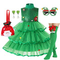 Kids Girls Xmas Cosplay Green Party Dress childrensterritory