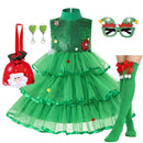 Kids Girls Xmas Cosplay Green Party Dress childrensterritory