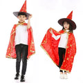Kids Black Purple Red Carnival Cloak with Witch Hat