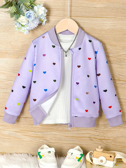 Kids Girls Colorful Love Print Zipper Jacket For Fall childrensterritory