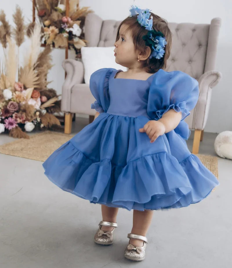 Tutu Flower Girl Dress with Big Bow for Birthday Party