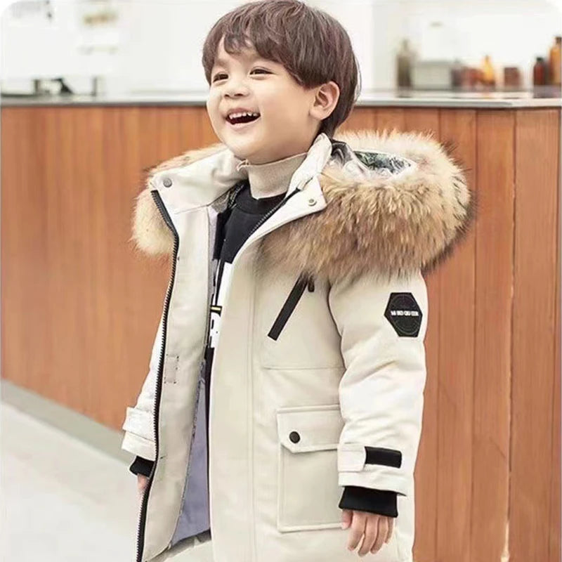 Boys Zipper Hooded Fur Collar Design Warm Jackets childrensterritory