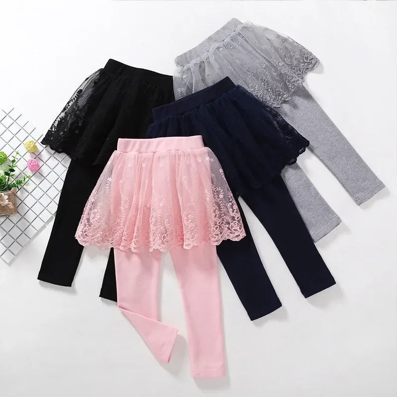 Kids Girls Lace Design Slim Skirt Trousers