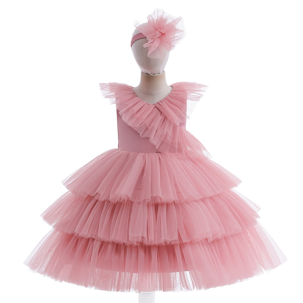 Kids Girls Fluffy Tiered Tulle Bridesmaid Party Dresses childrensterritory