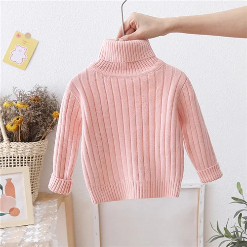 Kids High Neck Design Long Sleeves Casual Warm Sweater