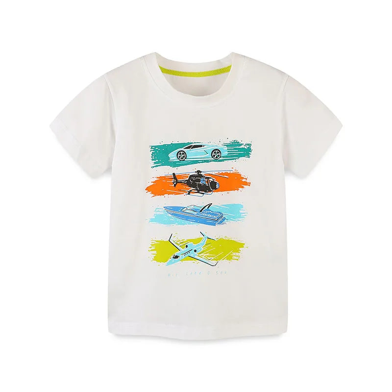 Kids Boys Cartoon Vehicles Print Cotton T-shirt childrensterritory