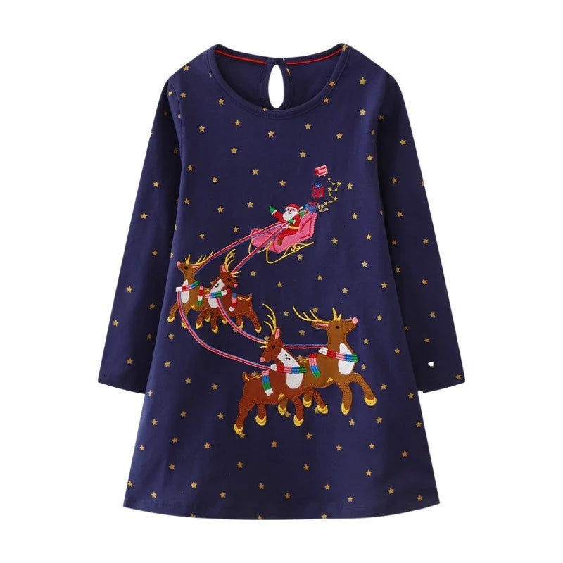 Kids Girls Printed Long Sleeve Christmas Dress childrensterritory