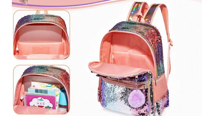 Kids Girls Bowknot Cute Sequin School Backpack with Lunch Box