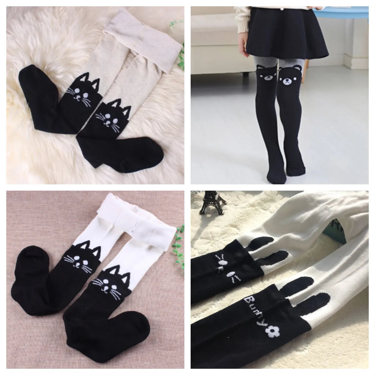 Cartoon Animal Print Girls Winter Knitted Cotton Stockings childrensterritory