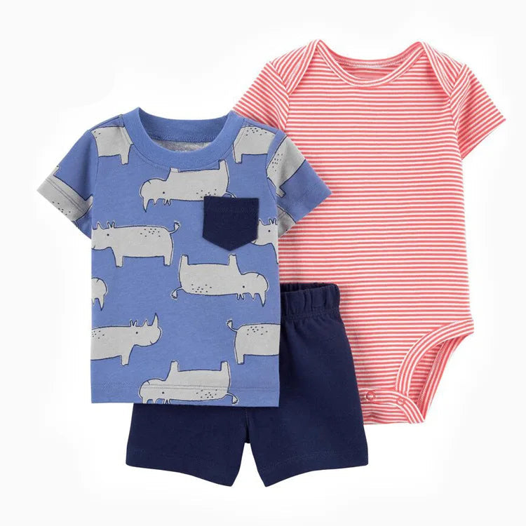 Baby Boys Cotton 3-Piece Short Bodysuit Set for Summer