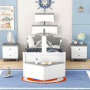 Boat-shaped Platform Bed with a Trundle, and Two Nightstands childrensterritory