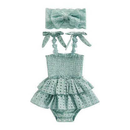 Baby Girl Hollow-Out Sling Bodysuits with Headband Set childrensterritory