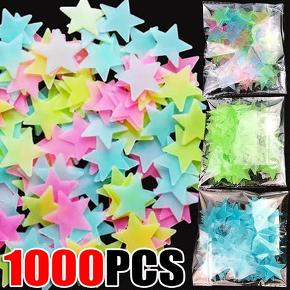 3D Fluorescent 50/1000Pcs Glow-in-the-Dark Stars Wall Stickers childrensterritory