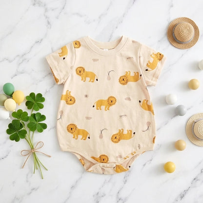 Baby Unisex Short Sleeve Printed Cotton Romper
