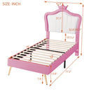 Crown Headboard Modern Upholstered Twin Size LED Princess Bed childrensterritory