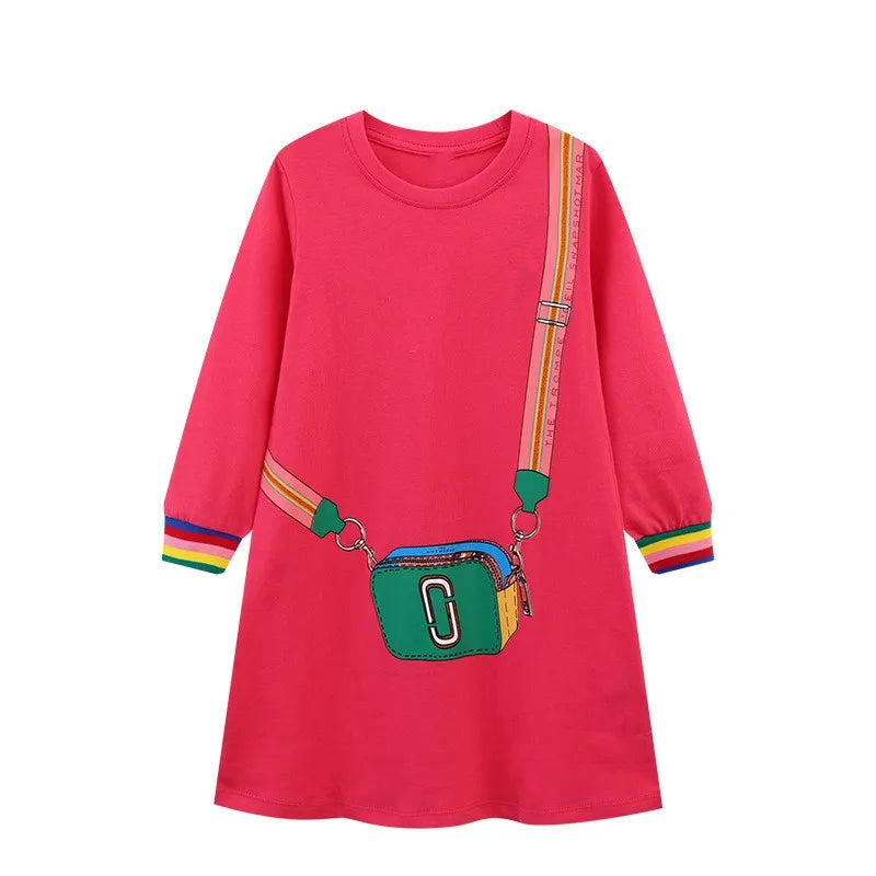 Cartoon Bag Print Kids Girls Tutu Winter Princess Dresses