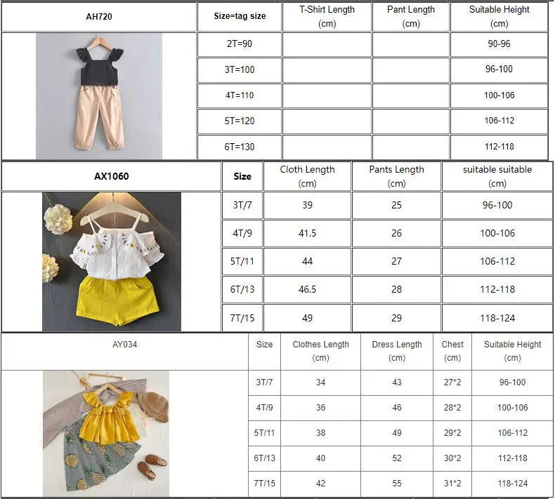 Kids Girls Summer Tops with Long Pants Clothing Sets