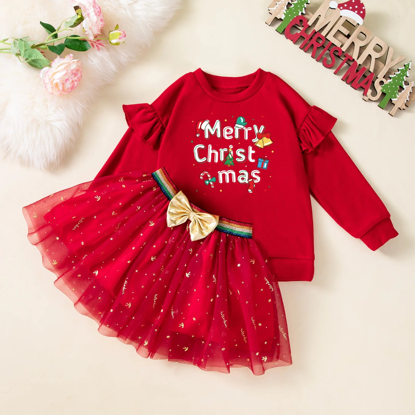 Girls' Long-Sleeved Elegant Christmas Outfit childrensterritory