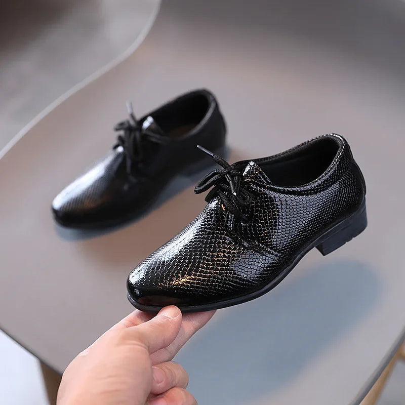 Kids Boys Britain Style Low-heeled Black Leather Shoes childrensterritory
