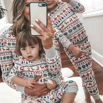 Cartoon Deer and Tree Print Family Matching Christmas Pajamas Sets