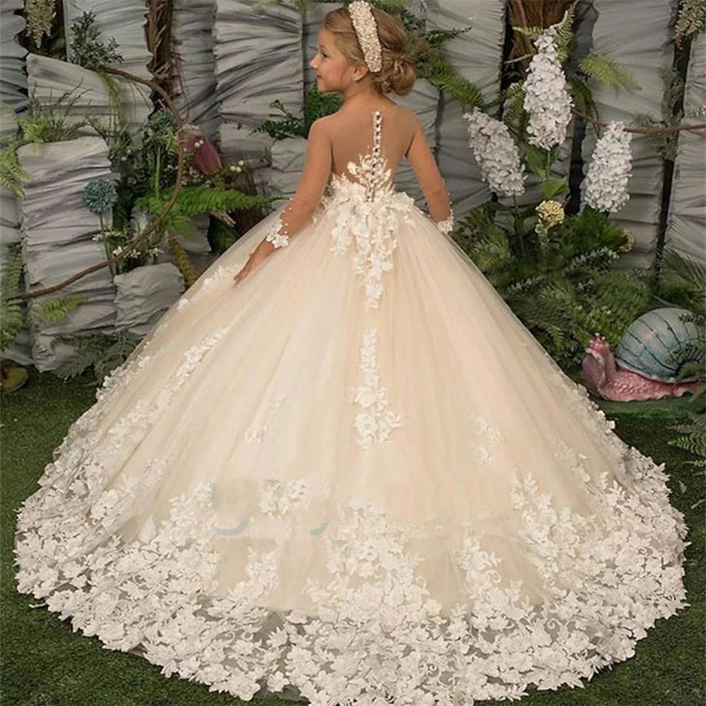 Girls A Line Pearls Applique Pageant Gowns for Birthdays/Weddings