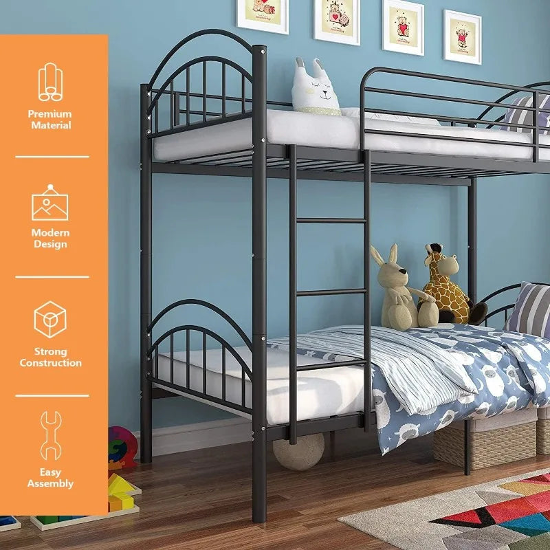 Convertible Metal Bunk Bed Frame with Removable Ladder &amp; Guard Rail childrensterritory