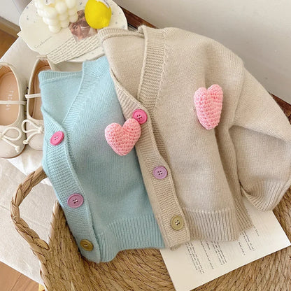 Girls’ Long-Sleeved Soft Winter Sweater with Heart Design