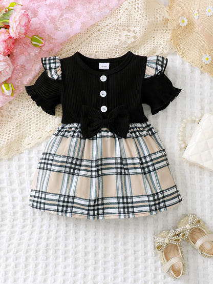 Newborn Girl Checkered Print Bow Dress for Summer