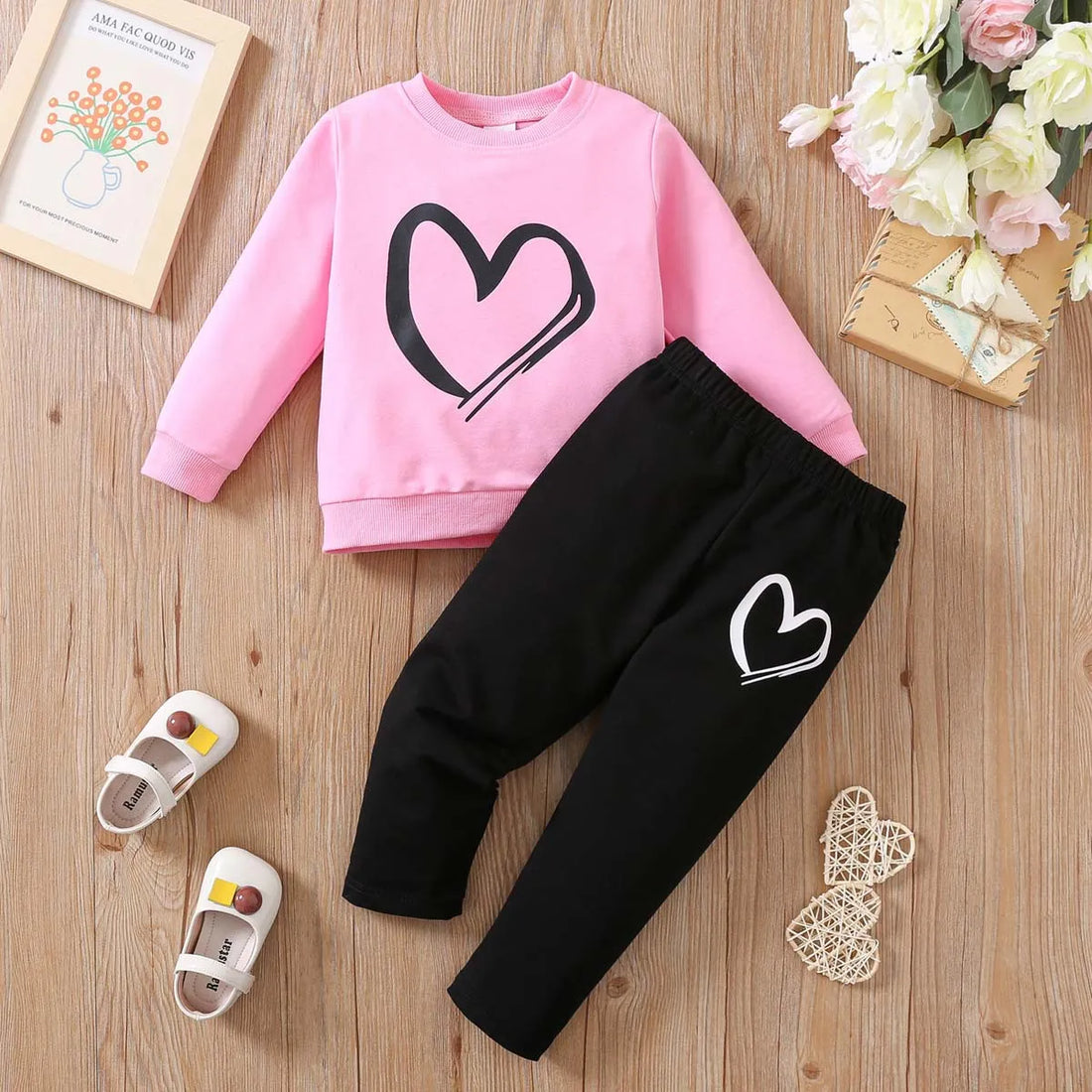 Little Girls Love Printed Top + Trousers Clothing Set childrensterritory