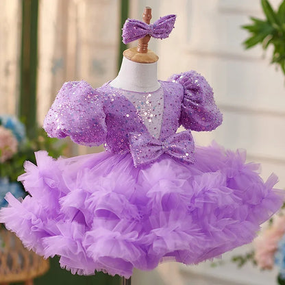 Organza Fluffy Red Sequined Baby/Kids Girl Dress for Photoshoot