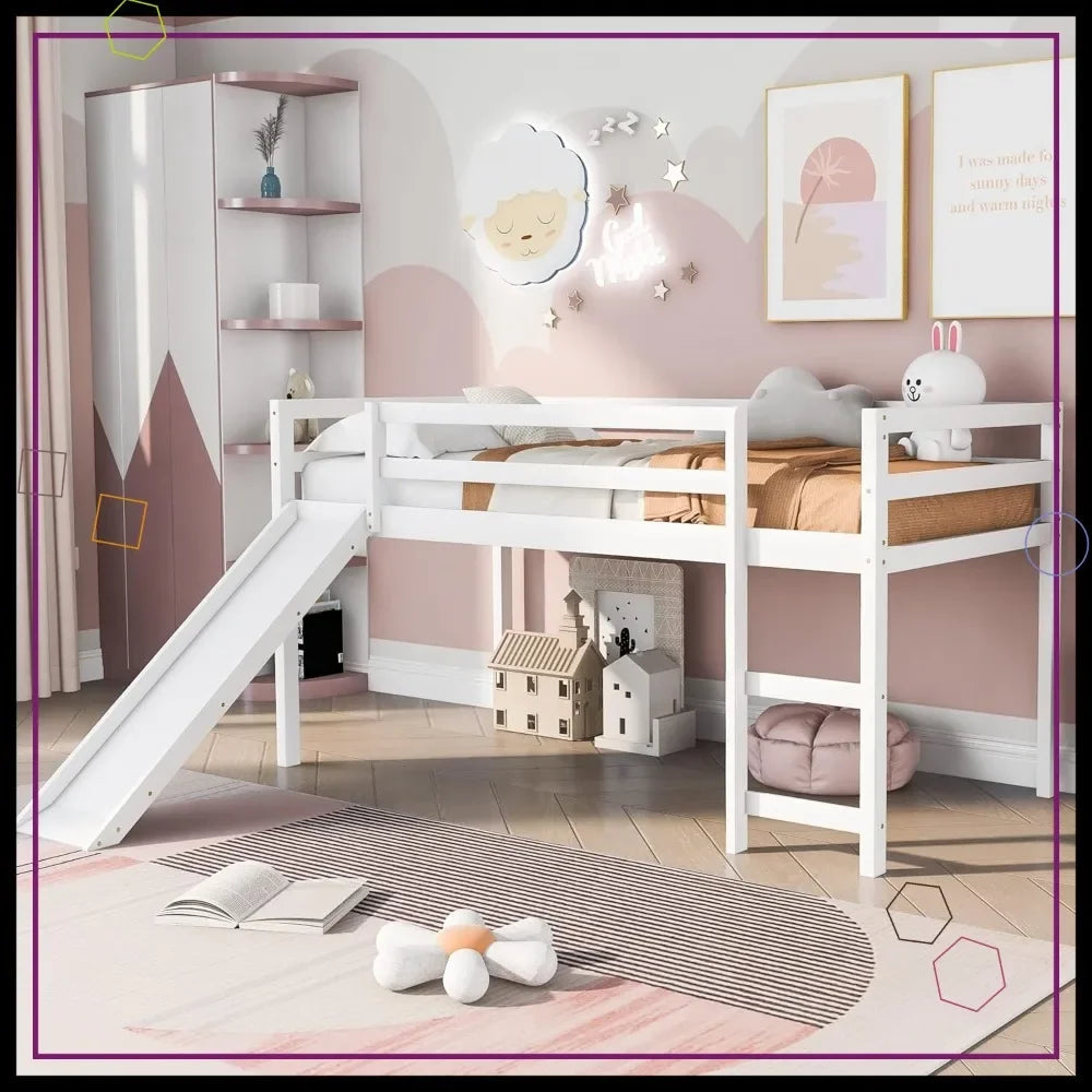 Kids Wooden Loft Bed with Climbing Ladder & Storage Space