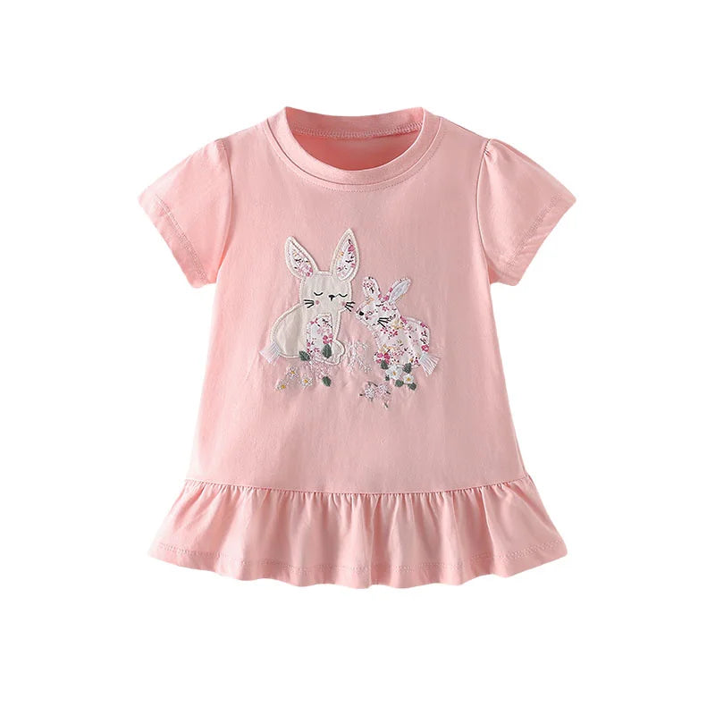 Kids Girls Cartoon Design Cotton Summer Tees/Tops childrensterritory