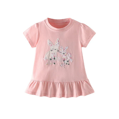 Kids Girls Cartoon Design Cotton Summer Tees/Tops childrensterritory
