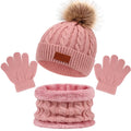 Toddler 3Pcs Cute Pompom Knitted Hats Scarf Gloves Set childrensterritory