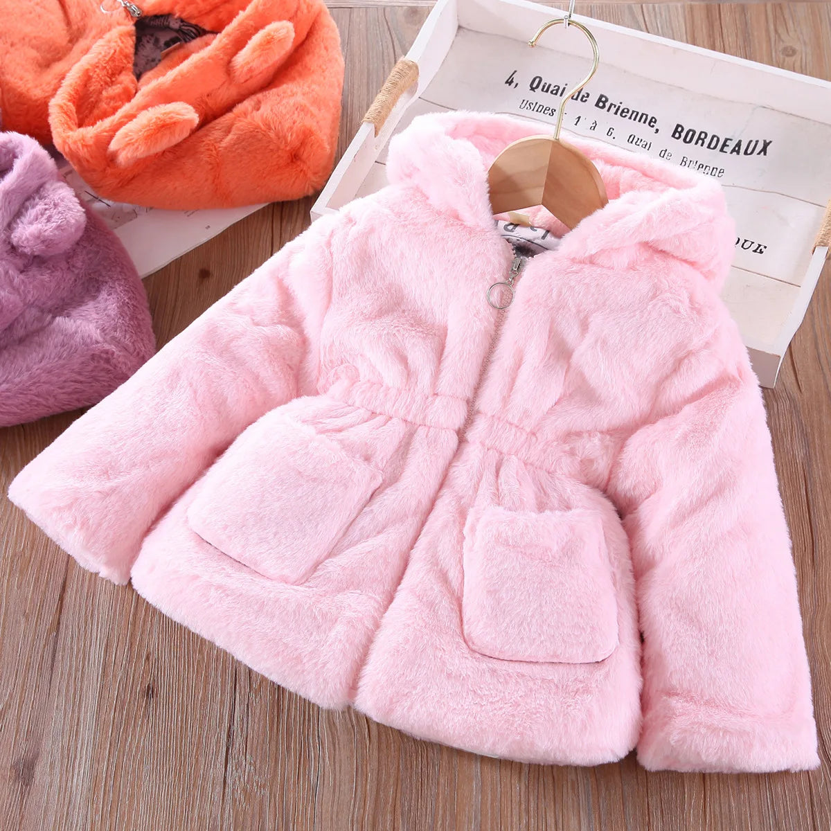 Plush Imitation Fur Hooded Kids Girls Warm Jackets childrensterritory