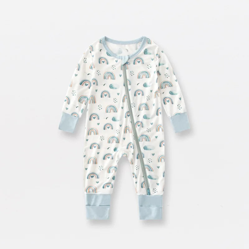 Baby Printed Bamboo Fiber Long Sleeve Zipper Sleepwear