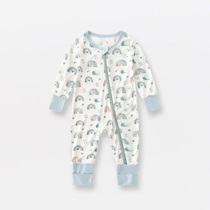 Baby Printed Bamboo Fiber Long Sleeve Zipper Sleepwear