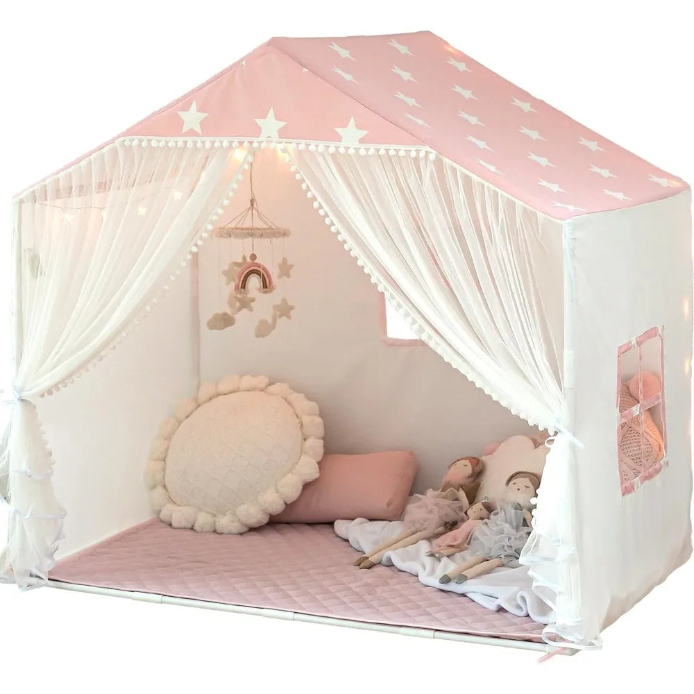 Large Playhouse Tent with Pompoms Door Curtains childrensterritory