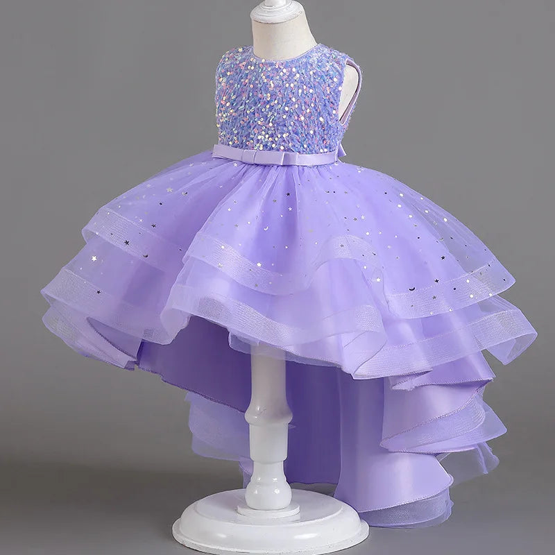 Kids Girls Sequins Design Fluffy Princess Party Trailing Dresses