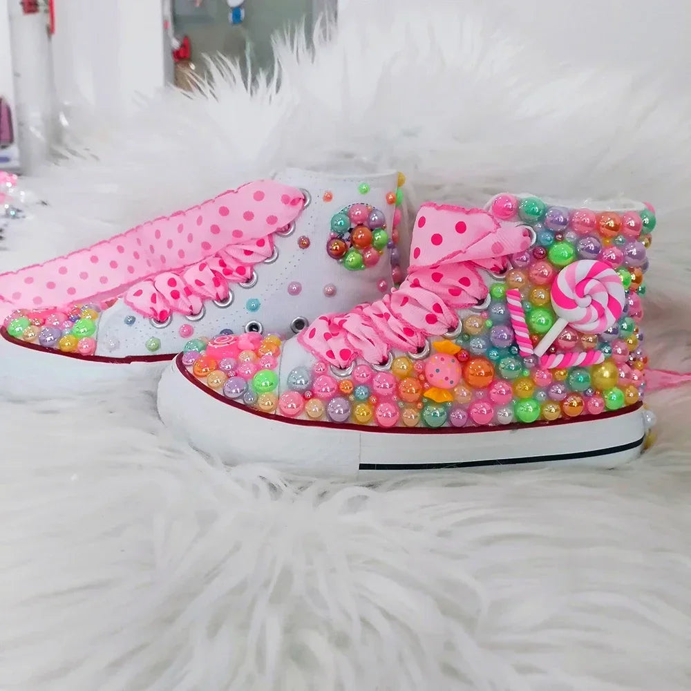 Mother-Daughter Matching Handmade Rhinestones Bling Sneakers